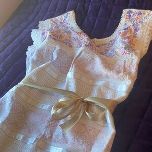 White hand embroidered & crocheted Mexican Dress.